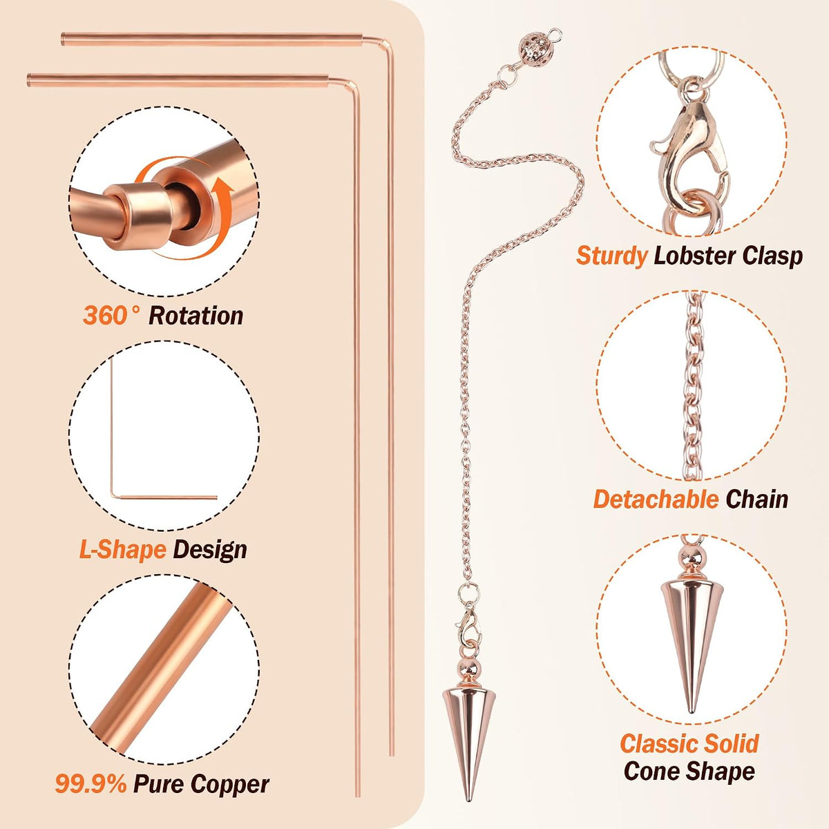 Copper dowsing rod and pendulum divination kit, photo 3 of 7