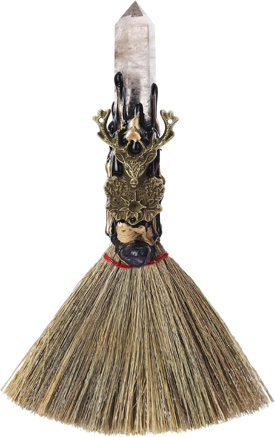 Smoky Quartz & Deer Altar Besom: Mini Ritual Broom