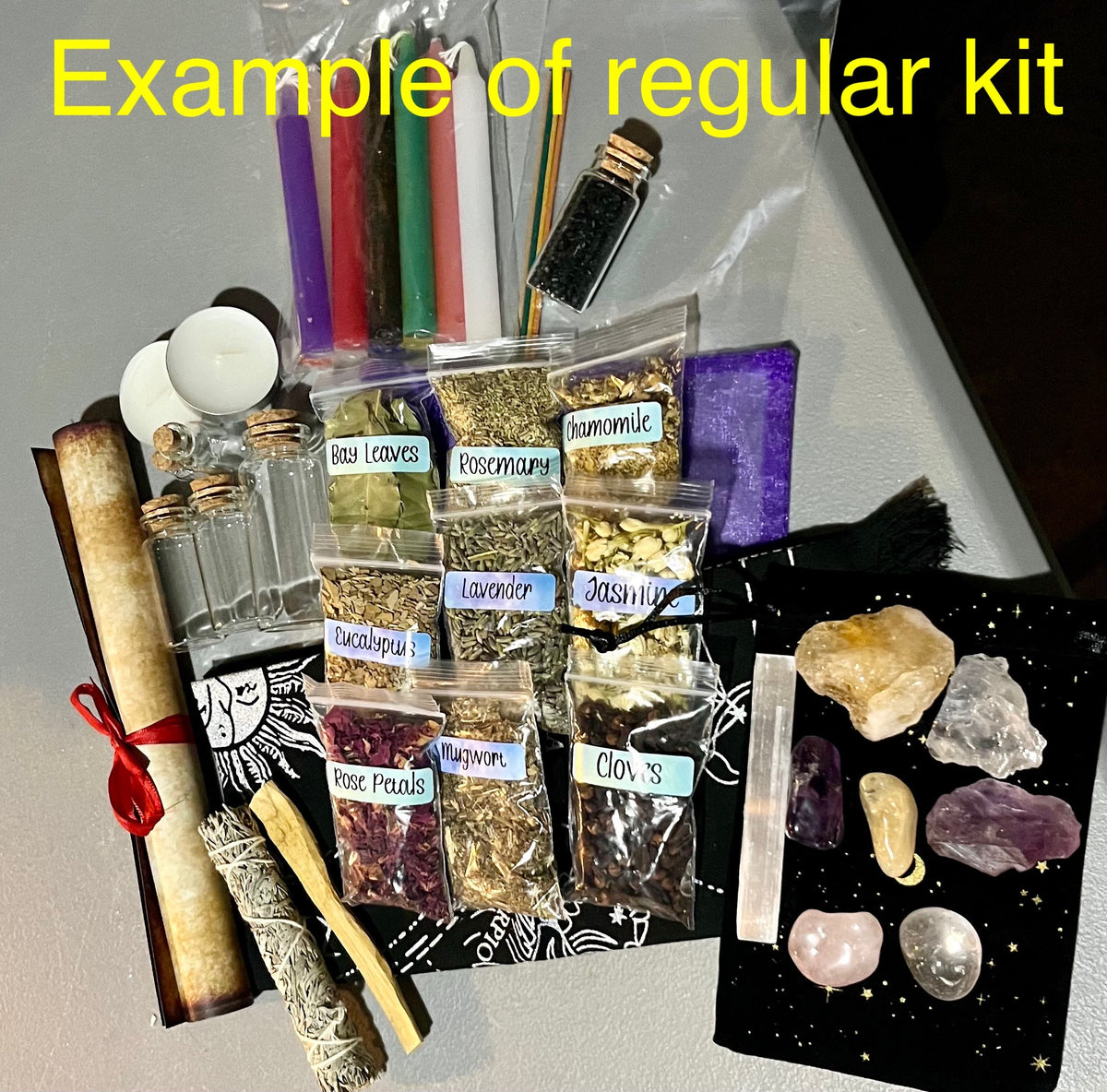 Beginner Altar Kit with crystals, herbs, candles and altar cloth, photo 2 of 9