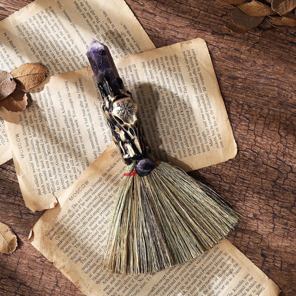 Lepidolite & Raven Altar Besom: Mini Ritual Broom