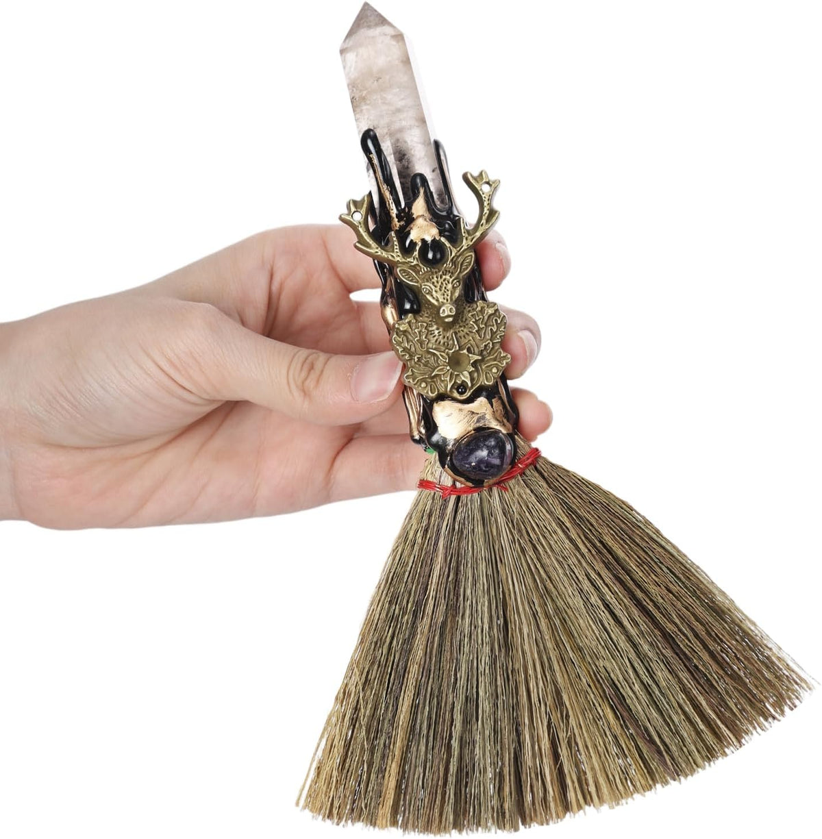 Smoky Quartz & Deer Altar Besom: Mini Ritual Broom