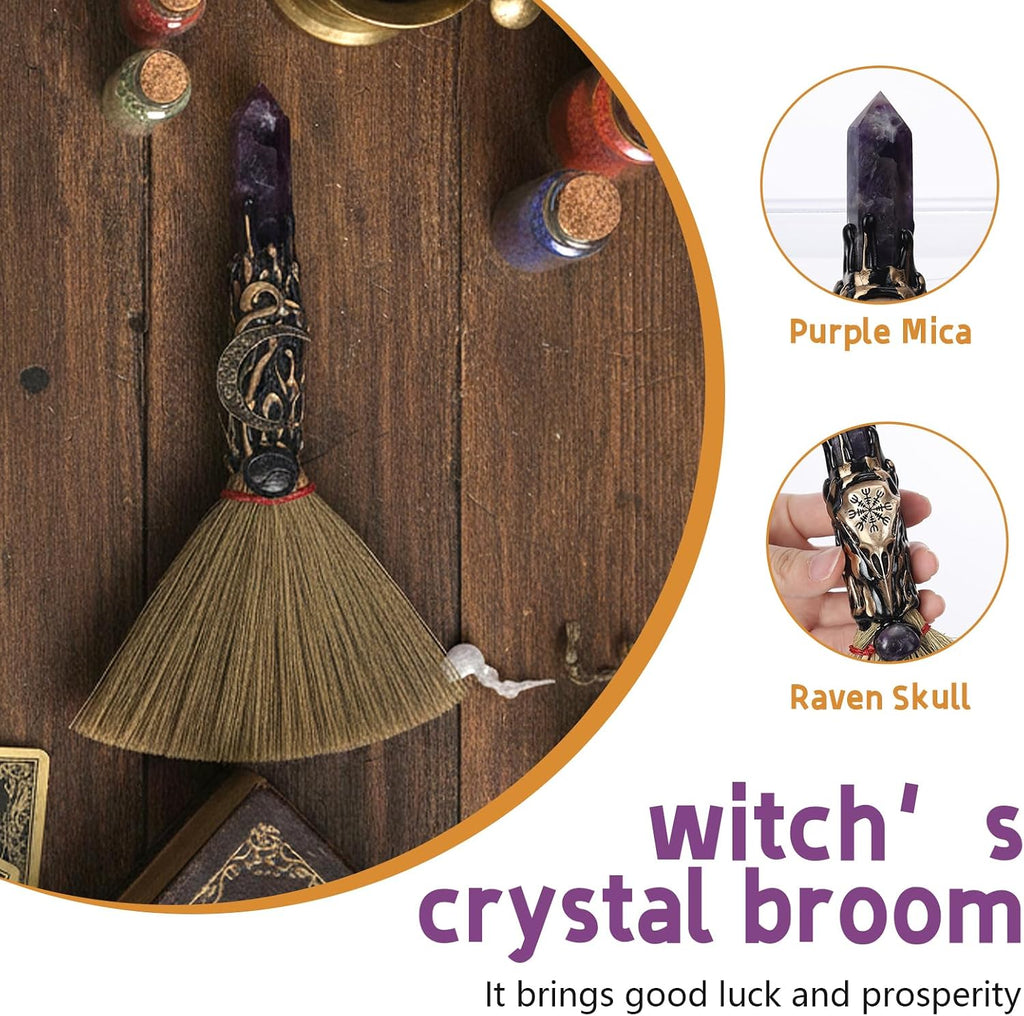 Lepidolite & Raven Altar Besom: Mini Ritual Broom