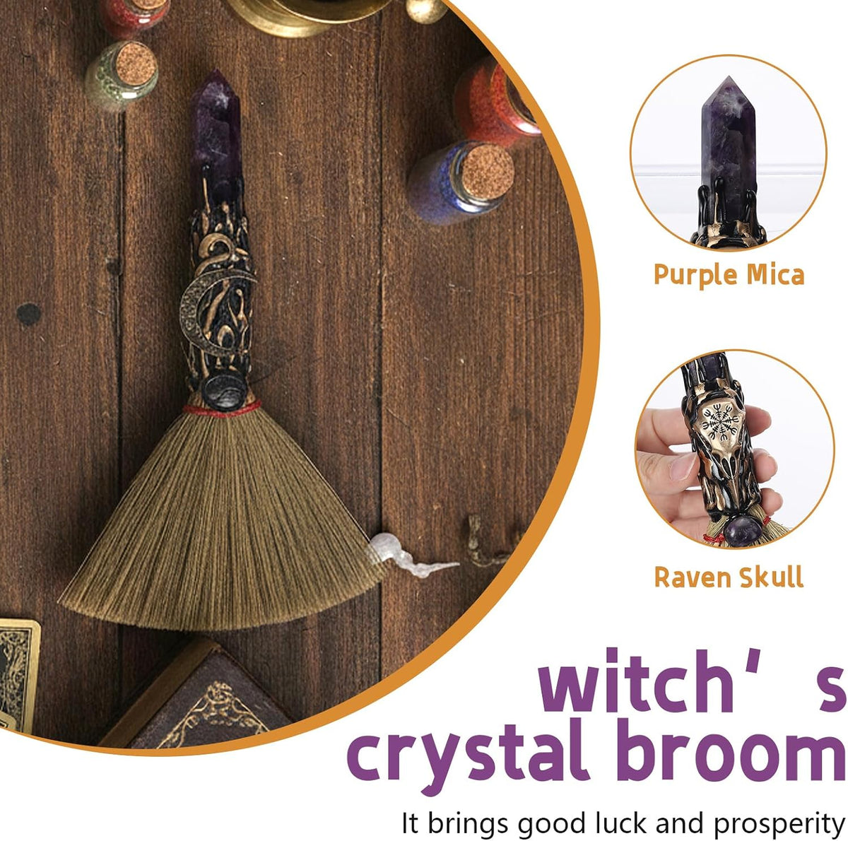 Lepidolite & Raven Altar Besom: Mini Ritual Broom