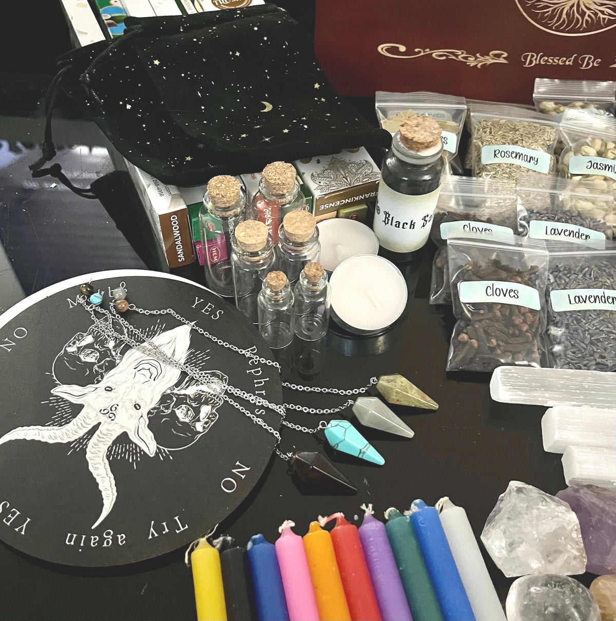 Beginner Altar Kit with crystals, herbs, candles and altar cloth, photo 5 of 9