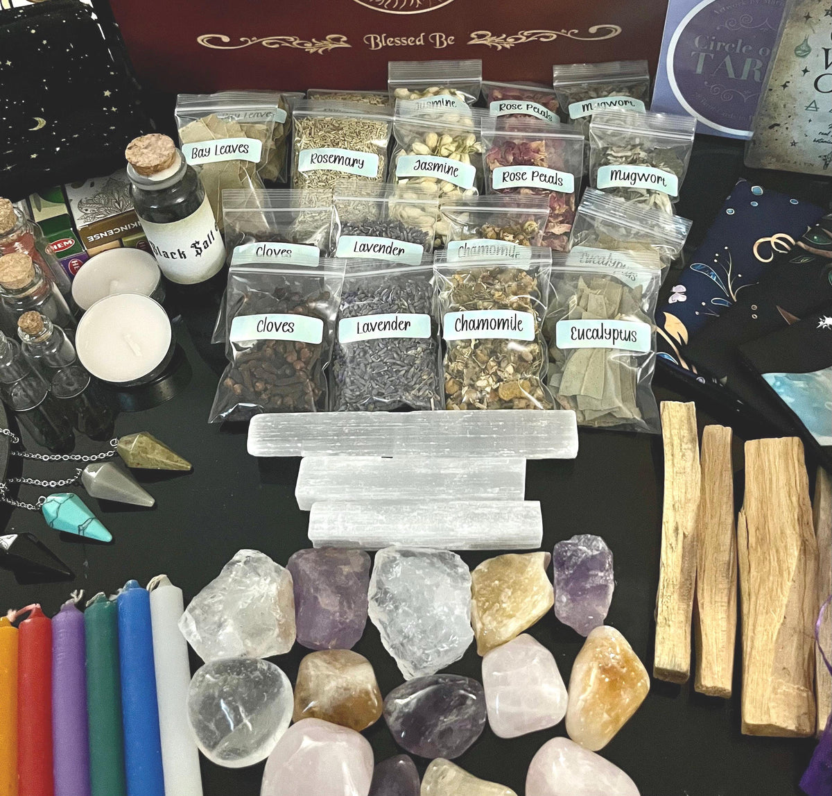 Beginner Altar Kit with crystals, herbs, candles and altar cloth, photo 4 of 9