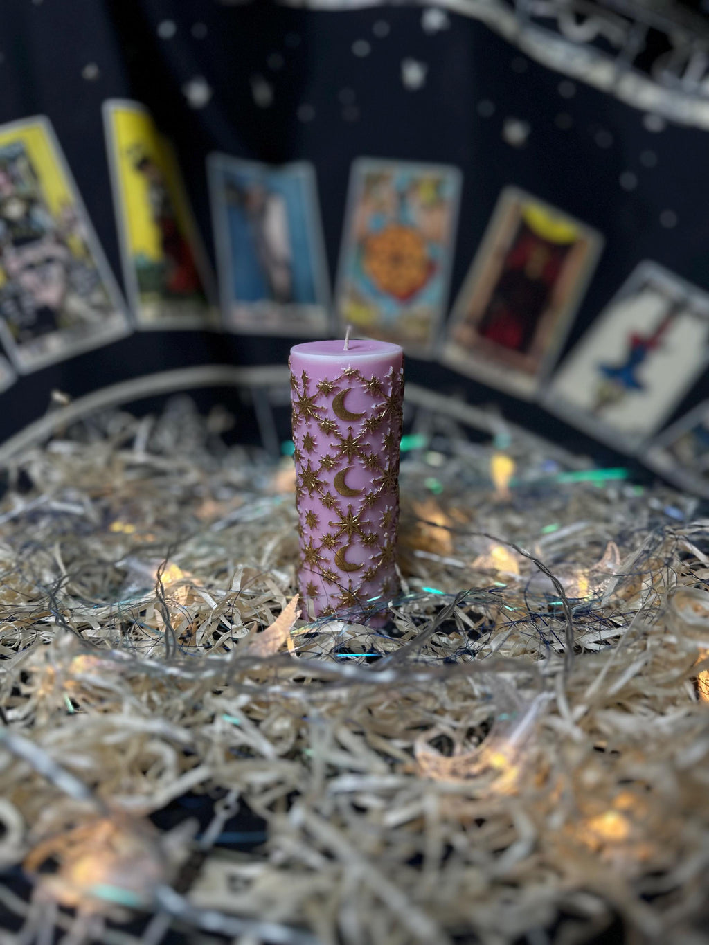 Pink moon and stars pillar candle, photo 8 of 12