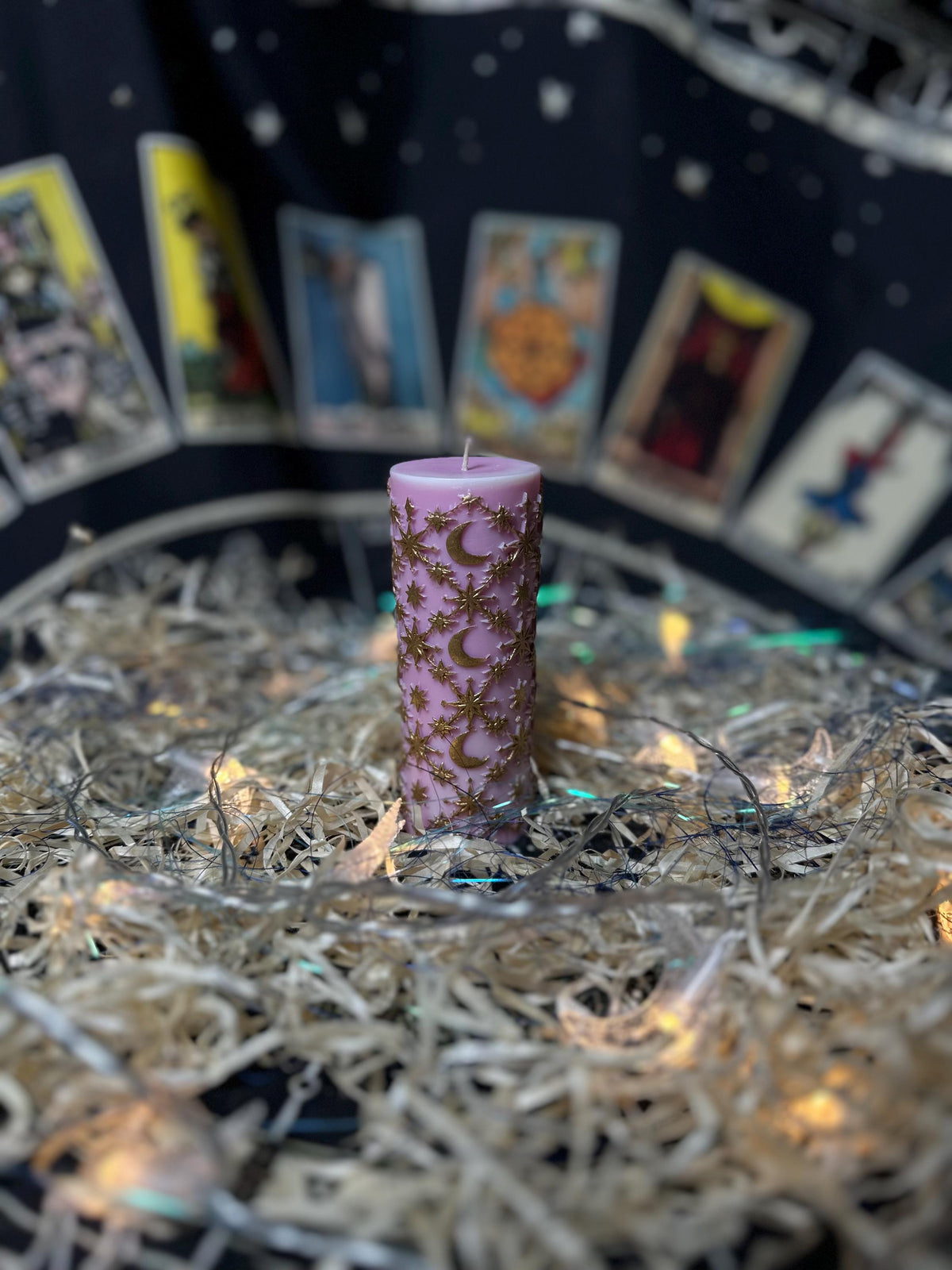 Pink moon and stars pillar candle, photo 8 of 12