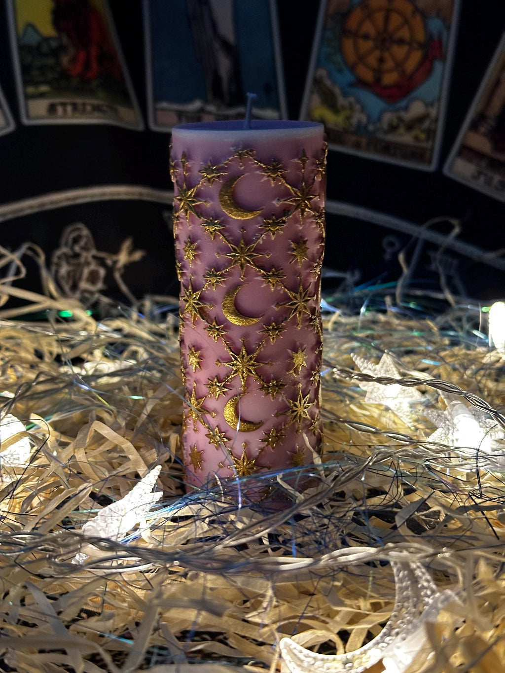 Pink moon and stars pillar candle, photo 10 of 12
