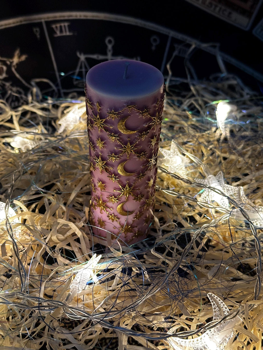Pink moon and stars pillar candle, photo 9 of 12
