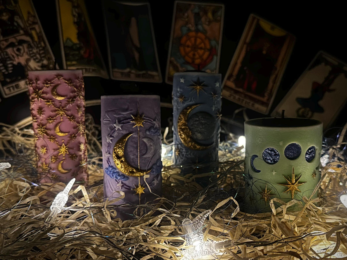 Pink moon and stars pillar candle, photo 2 of 12