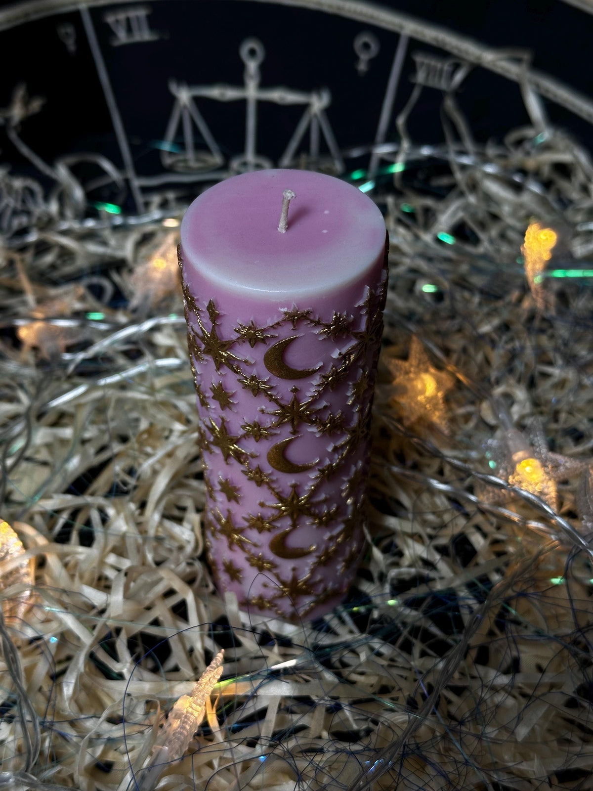 Pink moon and stars pillar candle, photo 7 of 12