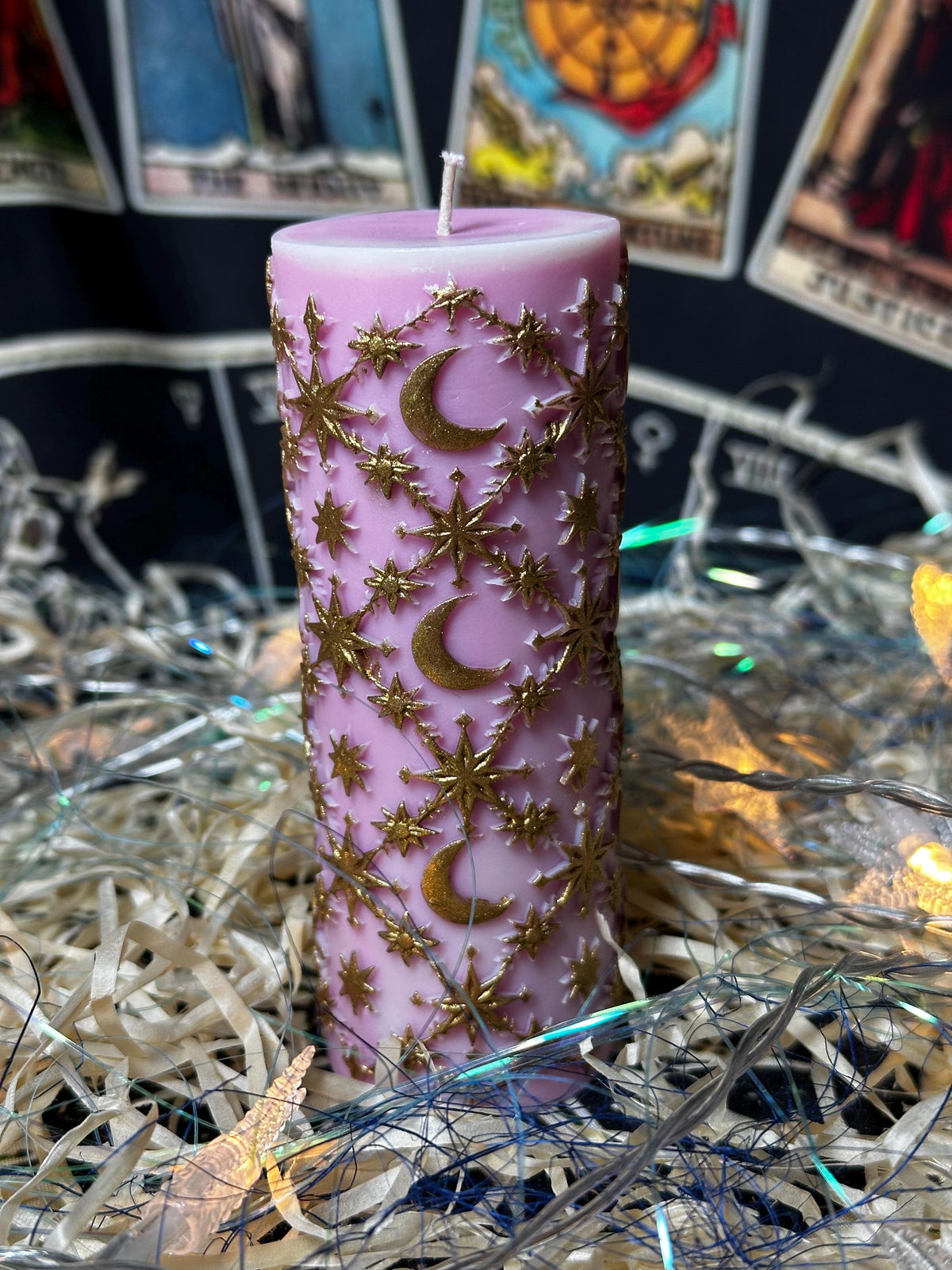 Pink moon and stars pillar candle, photo 6 of 12