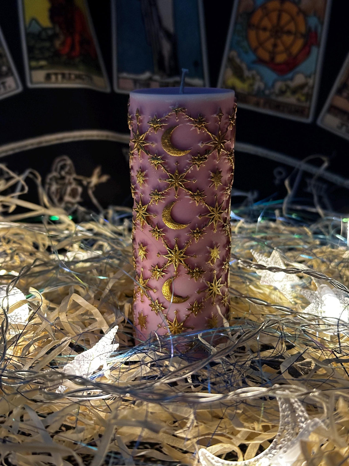 Pink moon and stars pillar candle, photo 11 of 12