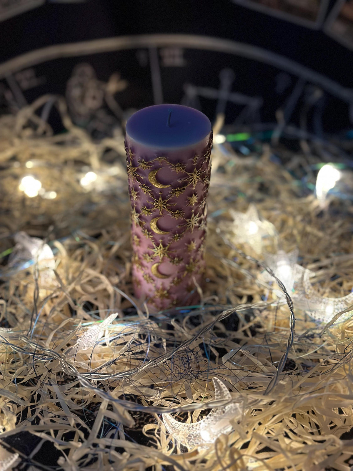 Pink moon and stars pillar candle, photo 5 of 12