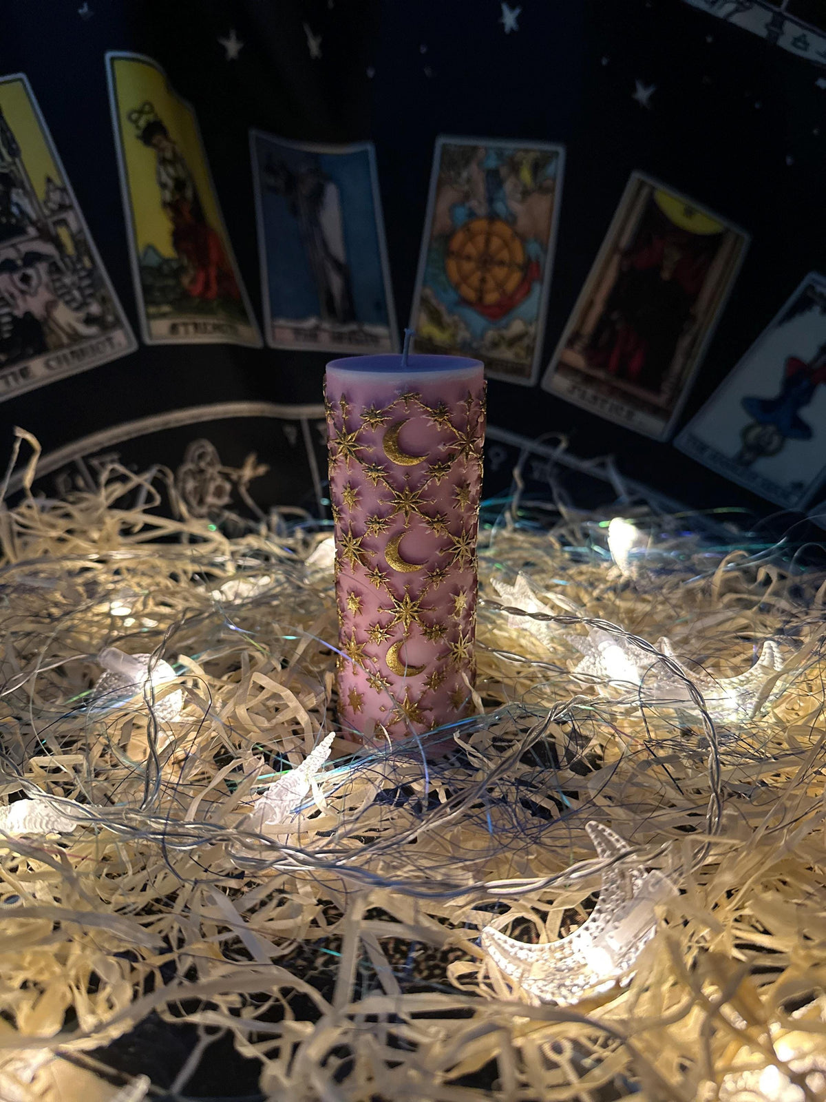 Pink moon and stars pillar candle, photo 4 of 12