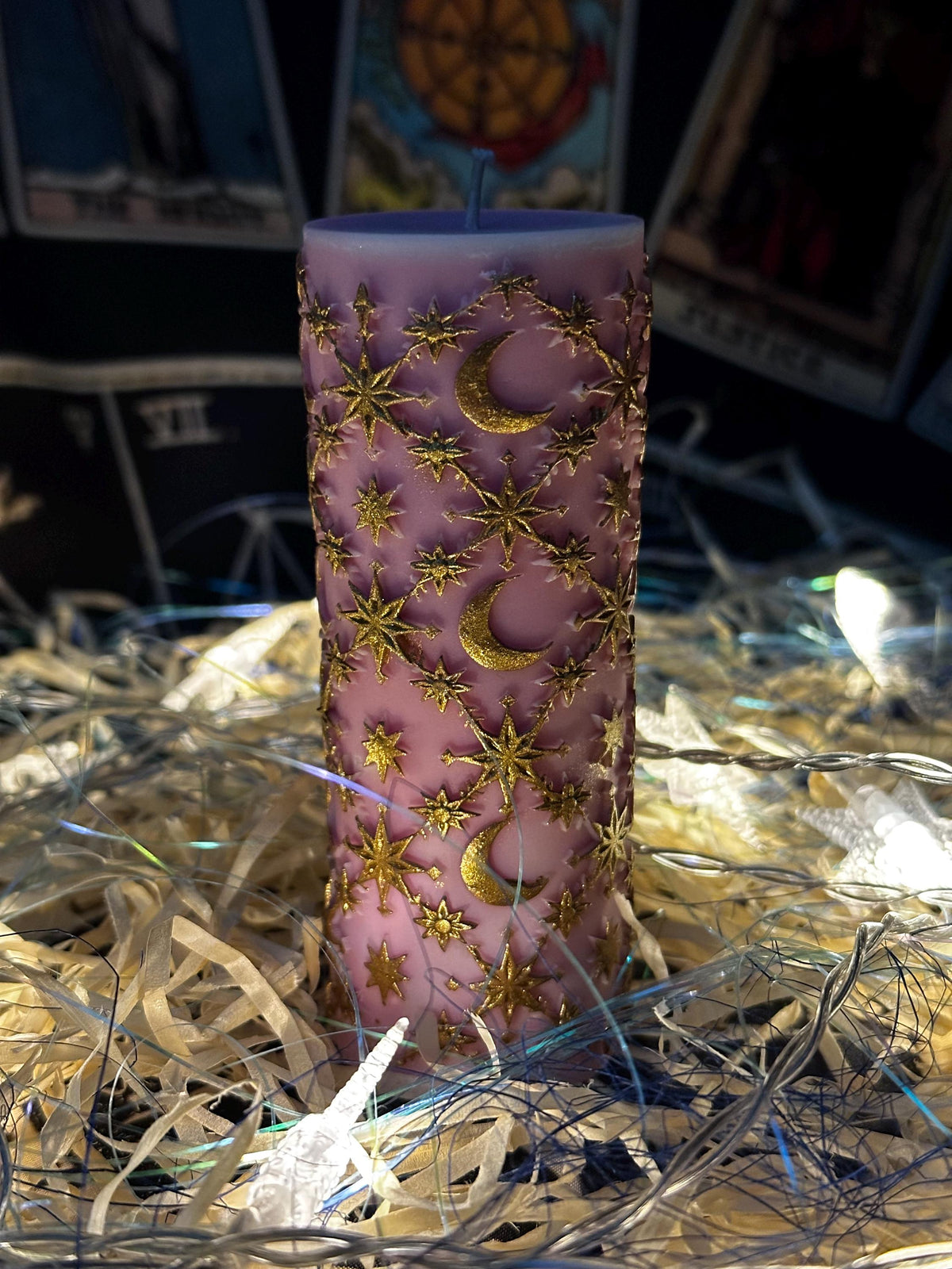 Pink moon and stars pillar candle, photo 3 of 12